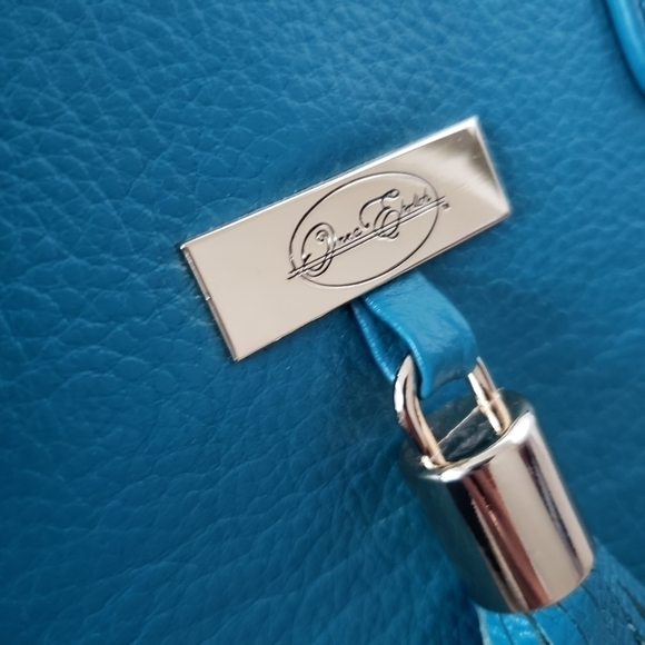 Onna Ehrlich Leather Satchel Bag Gold Details Jewel Teal Tone Like New - Picture 12 of 15